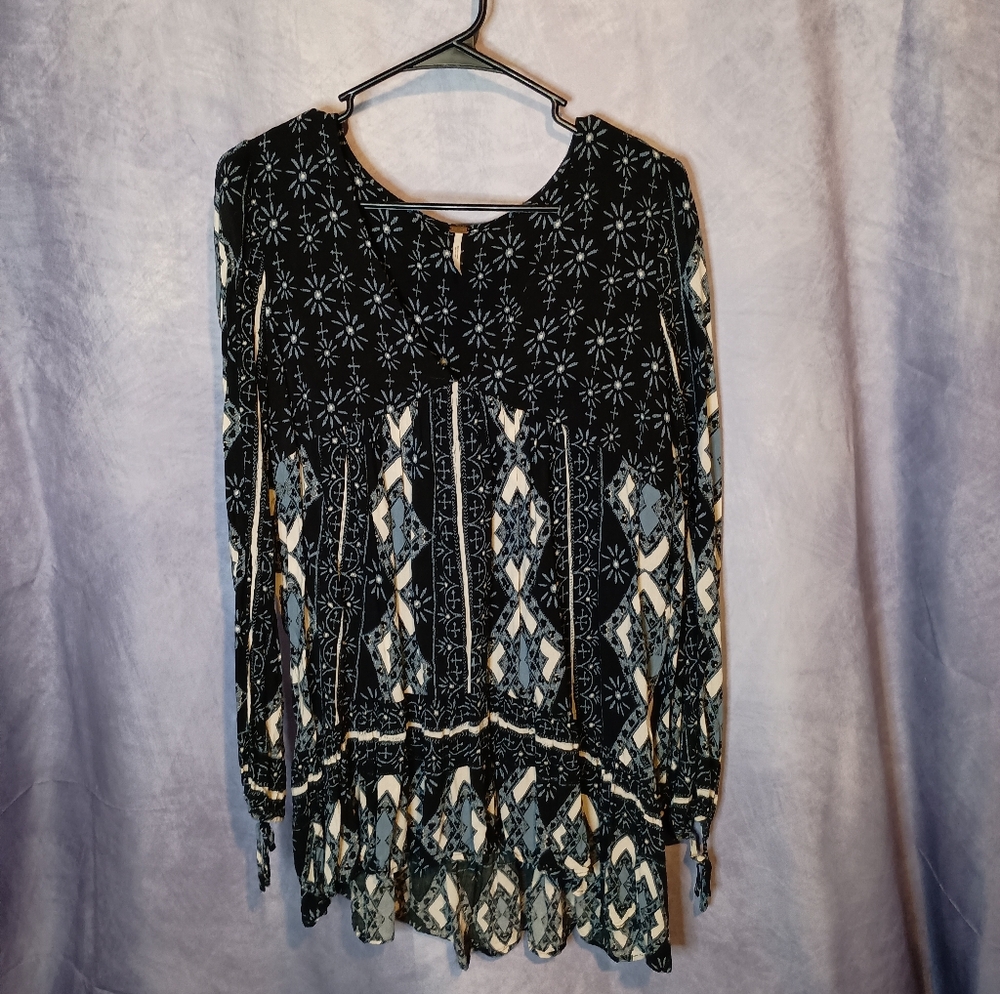 Free People Voile Bay Boho Babydoll Blouse